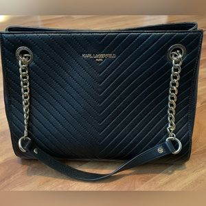 Karl Lagerfeld Paris Black Shoulder Bag with Gold Chain